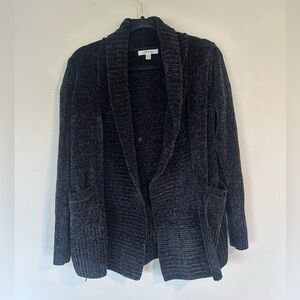 Orvis Women's Chenille Open Front Cardigan Black Pockets Xsmall (1549)